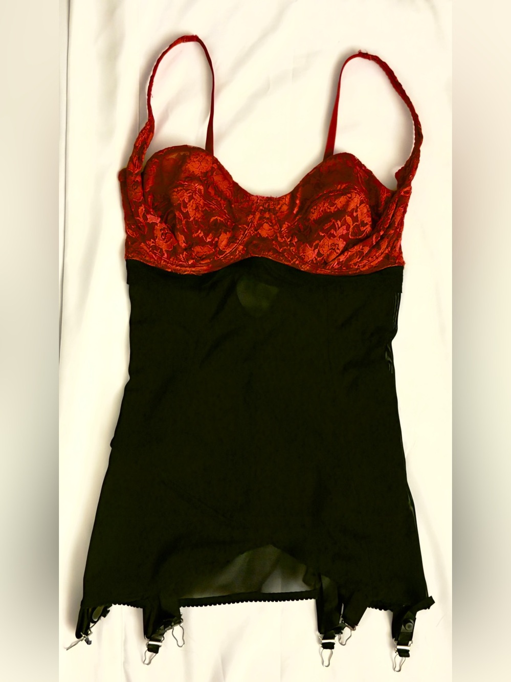 Kiss Me Deadly Jolie Detachable Garter Chemise Slip NWOT 34DD Black Red- Vintage